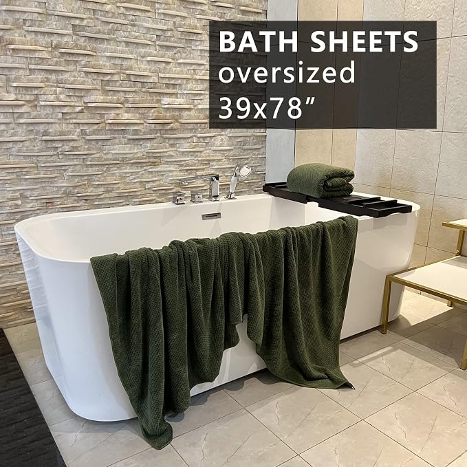 YTYC Towels,39x78 Inch Oversized Bath Sheets Towels for Adults Luxury Bath Towels Extra Large Sets for Bathroom Super Soft Microfiber 80% Polyester(Olive Green,2 Piece)