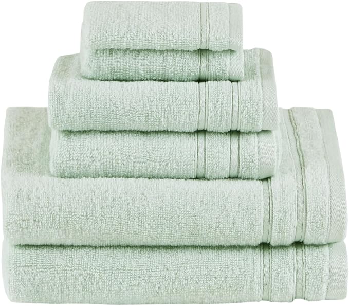Comfort Spaces 6 Pc Towel Set, 100% Cotton Zero Twist, Seafoam Green | Zero Twist Cotton, Quick Dry Ultra Soft, 2 Bath 2 Hand 2 Washcloth, Lightweight Absorbent for Everyday Bathroom Use
