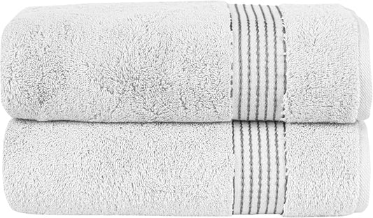 Elegant Comfort Premium Turkish Cotton 2 Pack Bath Towel Set - 27 x 54 inch, Luxurious Hotel Spa Quality 100% Turkish Cotton 2PC Bath Towel Set - Highly Absorbent - Soft Bathroom Towels, White/Gray