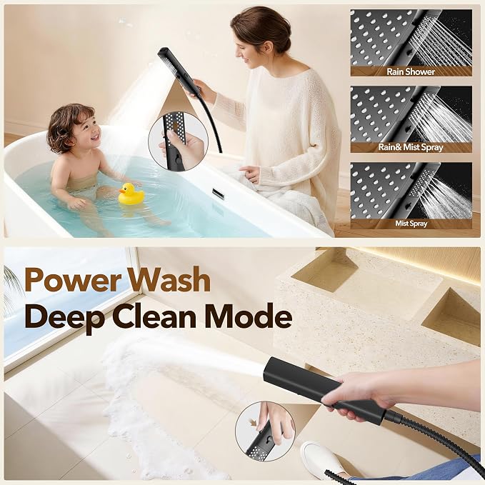 JDO High Pressure Rain Shower Head with Handheld Spray Matte Black, 7 Modes Dual Shower Head Combo, 10 Inch Rainfall Showerhead Detachable, Power Wash for Bathroom Cleaning