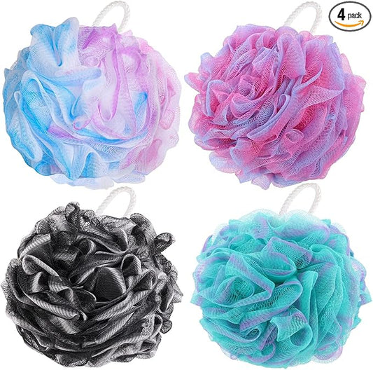 BTYMS 4 Pieces Shower Loofahs Bath Sponges 60g Bath Scrunchies Mesh Pouf Exfoliating Loofa for Body Washing