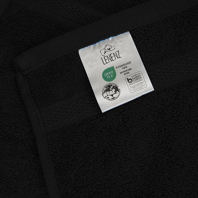 Soft Wash Cloths - 12 Pack Plush and Absorbent Cotton Washcloths for Face, Body, and Baby - Multi-Purpose, Quick-Dry Wash Cloths Set 13x13'' (Black)