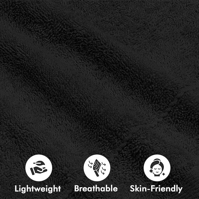 Face Towels Pack of 12 – 100% Cotton Wash Cloths (12x12 inch) – 550 GSM Soft, Quick Dry & Highly Absorbent Ring Spun Cotton Towels for Bathroom, Spa, Gym, Kitchen and for Daily Use - (Black)