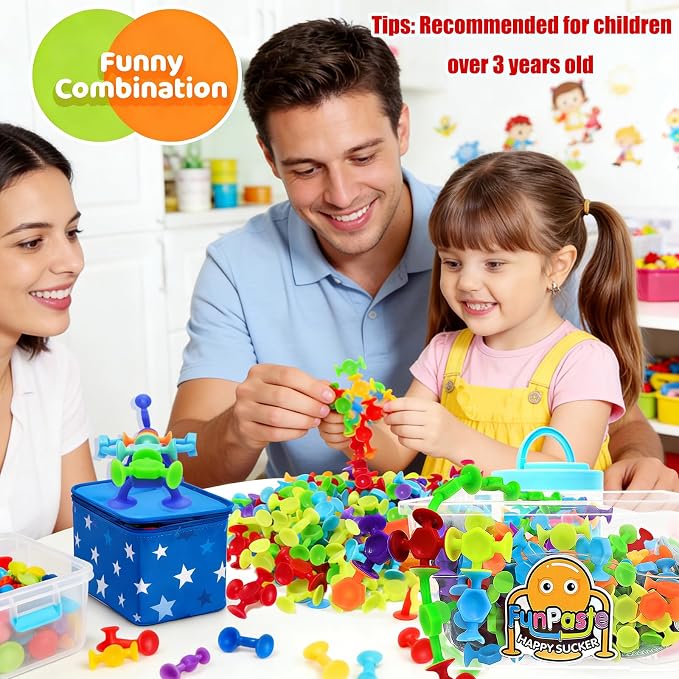 165Pcs Genius Suckers Suction Cup Toys, Bath Sensory Toys for Kids, Colorful Building Toys Party Favor Gift for 3 4 5 6 Year Old Boy Girl Toddler Travel Fidget Window Toy with Storage Organizer