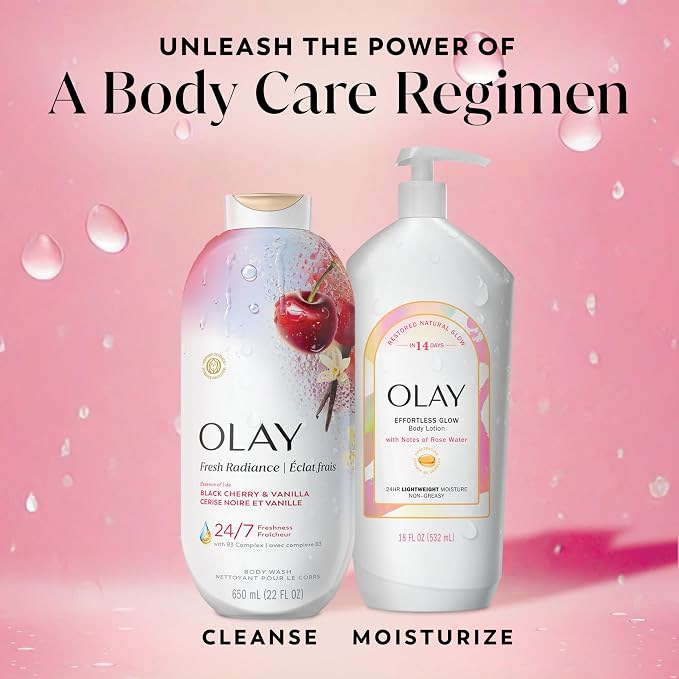 Olay Body Wash for Women, Fresh Radiance, 24/7 Skin-Loving Freshness, Visibly Radiant, Plant Based Cleansers, Vitamin B3 & Antioxidant Blend, For All Skin Types, Black Cherry & Vanilla Scent, 22 fl oz