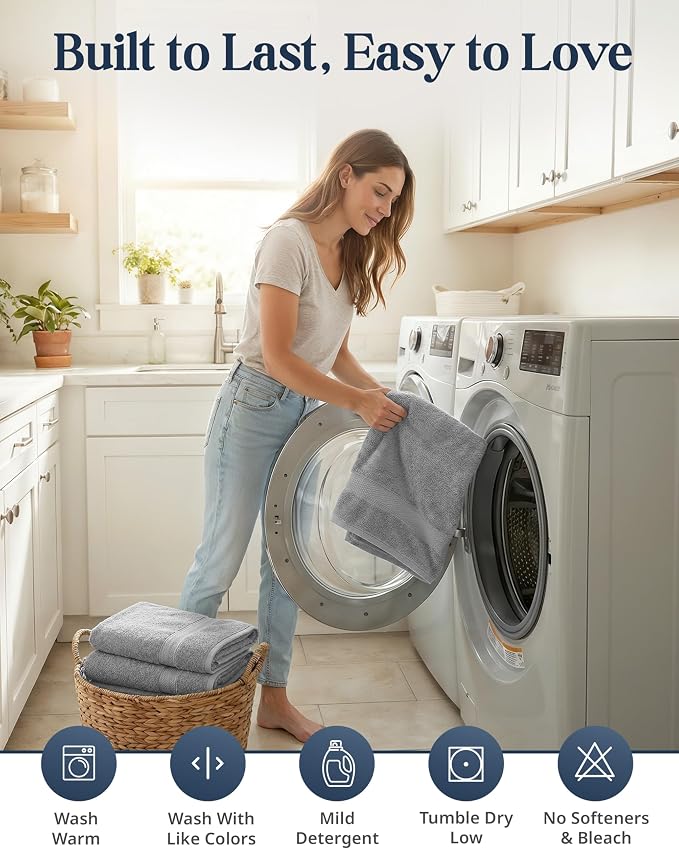 LANE LINEN 100% Cotton Turkish Towel Set for Bathroom - 16 Piece - Super Soft, Quick Dry & Highly Absorbent - 4 Bath, 8 Wash Cloths, 4 Hand Towels - Hotel Quality, Durable & Oeko-TEX Certified - Grey