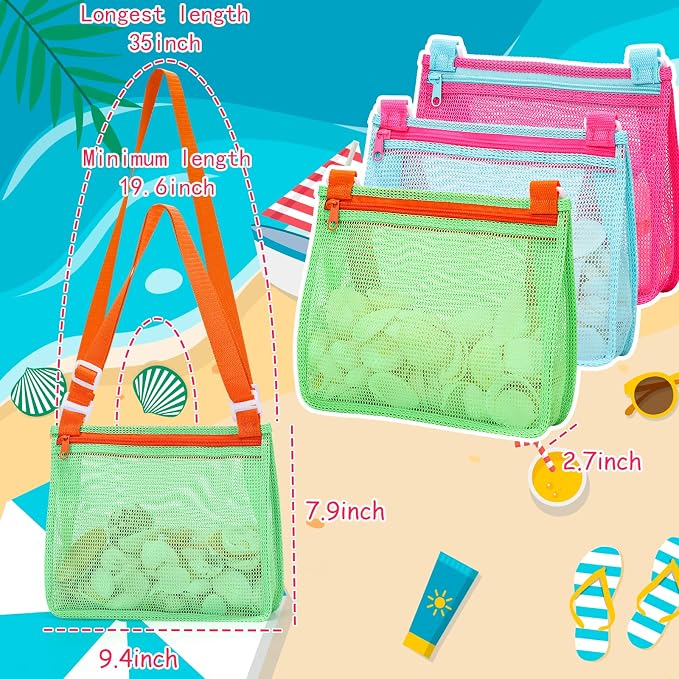 Tagitary Beach Toys Mesh Beach Bag Sand Toy Seashell Collecting Bag Pool Bag Swimming Beach Accessories Gift for Boys and Girls (Only Bags,A Set of 3)