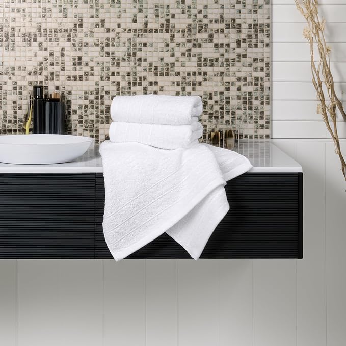 Tens Towels Pack of 6 Hand Towels, 100% Cotton, Lighter Weight, Quick to Dry, 16 x 28 Inches, Super Soft & Absorbent, Perfect for Bathroom & Kitchen, White