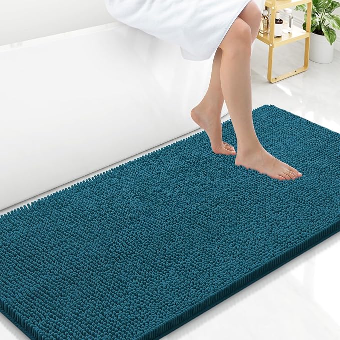 Arotive Bathroom Rugs 47x24, Extra Soft Absorbent Shaggy Chenille Bath Rugs, Machine Washable Rubber Backing Bath Mats for Bathroom Floor Tub and Shower, Home Decor Accessories,Peacock Blue