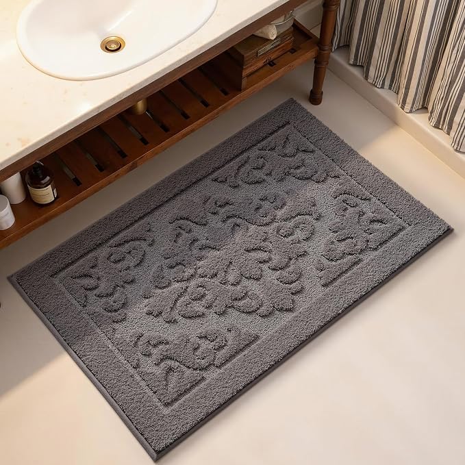 LUMI Ultra Absorbent Bathroom Rug Non Slip Rubber Backing, Machine Washable Bath Mat Soft Premium Microfiber, Elegant Floral Bath Rugs Quick Dry for Bathtub and Shower Floor, Decor, 24x43