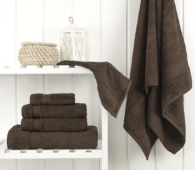 Cotton Paradise 100% Cotton Turkish Towel Set, Soft Absorbent Quick Dry, 6 Piece Towel Set, Chocolate Brown
