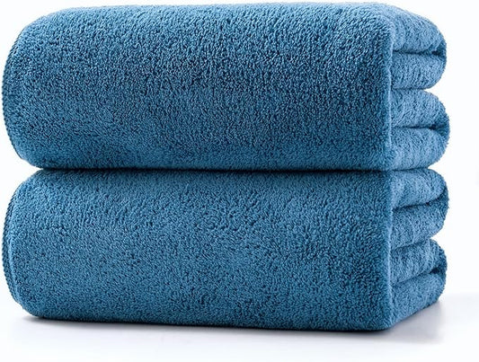 Lumimi Towels 2 Piece Soft Microfiber Bath Towel Set Salon Gym Yoga Travel Super Absorbent Lightweight Quick Dry and Durable, 55" L x 27" W, 2 Pack Blue