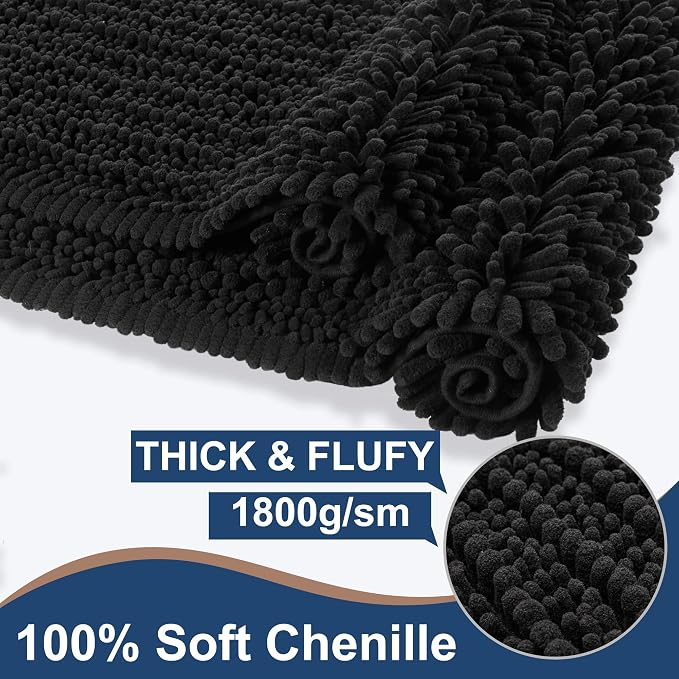 FLOLEOPA Soft Plush Microfiber Bathroom Rugs, Absorbent Bath Rugs Non Skid Machine Wash Dry Bath Mats for Tub,Shower and Bath Room Floor Mats (27.5x47inches, Black)
