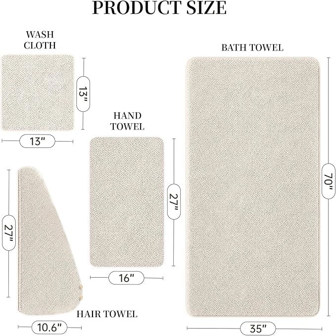 Oversize Bath Towels for Bathroom 35x70 Inches, 4-Piece Bathroom Set (1 Bath Towel, 1 Hair Towel, 1 Hand Towel, 1 Washcloth) Towels for Bathroom Set Soft and Absorbent Shower Towels Khaki