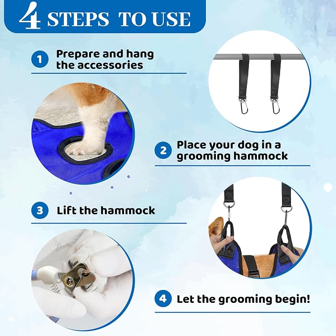 PatiencET Dog Grooming Hammock, Pet Grooming Hammock for Cats & Dogs, Dog Holder for Nail Trimming, Cat Sling for Nail Trimming with Nail Clippers/Trimmer, Nail File, Pet Comb(S)