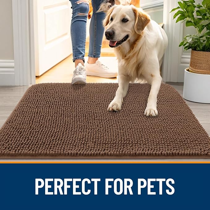 OLANLY Dog Door Mat for Muddy Paws 70x24, Absorbs Moisture and Dirt, Absorbent Non-Slip Washable Doormat, Quick Dry Chenille Mud Mat for Dogs, Entry Indoor Entryway Carpet for Inside Floor, Mocha