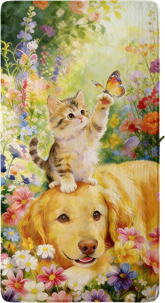 Cute Animals Printed Bath Towels Large Soft Absorbent Fleece Bathroom Towels with Dog Design