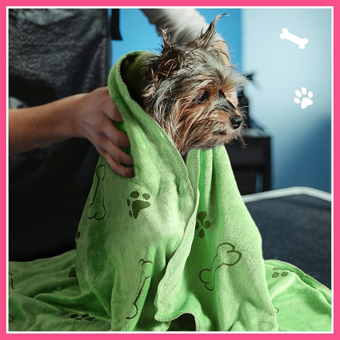 Chumia 8 Pcs Microfiber Dog Towels for Drying Dogs Cats 18 x 28 Inch Pet Towels Bulk for Medium Puppy Absorbent Fast Drying Paw Bath Bathing Supplies for Pets(Dog Paw and Bone,Sweet Color)