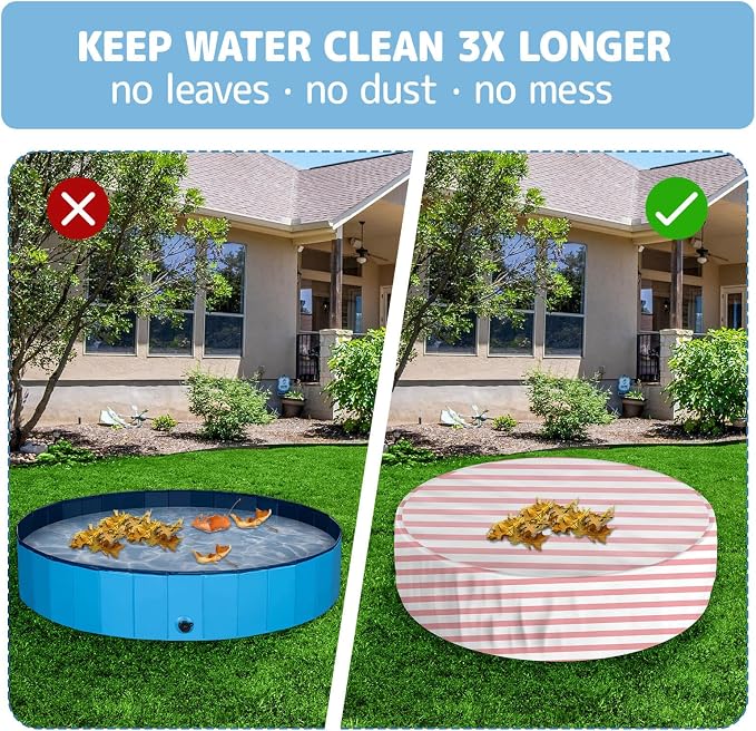 Foldable Round Dog Swimming Pool Cover, for 32"/48"/63" Collapsible Outdoor Tub,PVC Coating Waterproof and UV Protection (M-48 * 12 inch, Pink Stripes)