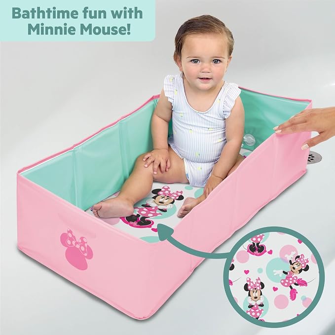 Disney Baby Minnie Mouse Tuckaway Toddler Folding Tub, Converts Shower to Bathtub, Folds to Store, Easy to Clean, Portable Baby Bathtub for Travel, 12M-5Y