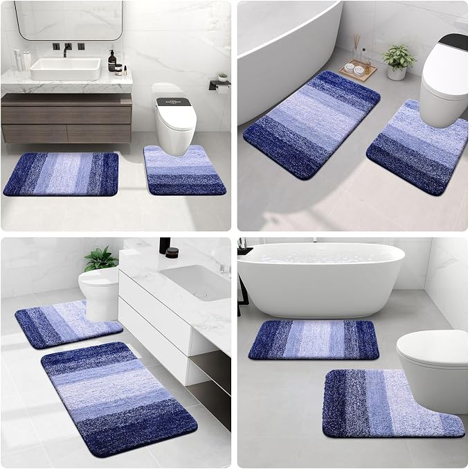 Arotive Microfiber Bathroom Rugs, Shaggy Soft and Absorbent Contour Toilet Rugs, Thick Plush Machine Washable Dry Bath Mats for Toilet Base, 24x16, Blue-Violet, Rectangular