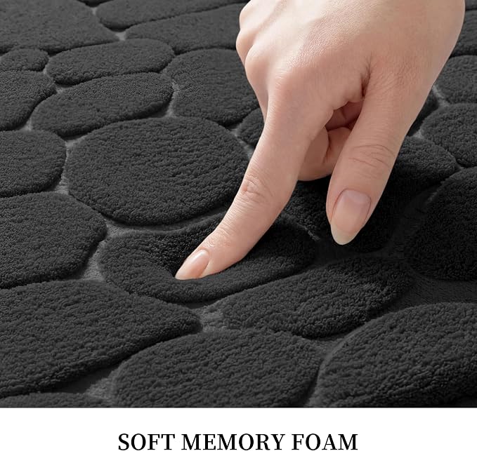 YIHOUSE Memory Foam Runner Rug, Cobblestone Bathroom Runner Rugs Super Water Absorbent Bath Mats for Bathroom Machine Washable Bath Rugs for Hallway Bedroom Laundry Room(26 x 50,Black)