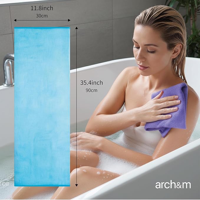 ARCH&M Exfoliating Washcloth & Back Scrubber, 35 Inch, 3 Pack, Off-White | Japanese Beauty Washcloth for Shower, Smoother Skin, Korean Body Towel, Deep Exfoliation Daily Use, Removes Dead Skin