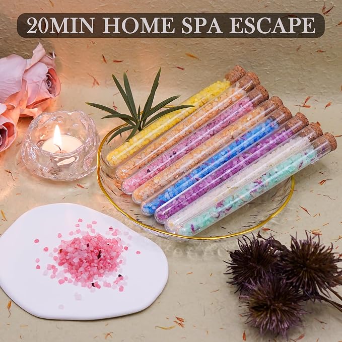 Bath Salts for Women Relaxing, Anniversary Birthday Gift Set, Individually Wrapped, with Dead Sea Salt, Essential Oil, Minerals and Dried Flower, Spa Bath & Foot Soak, 8 Scents, 8 oz, Travel Companion