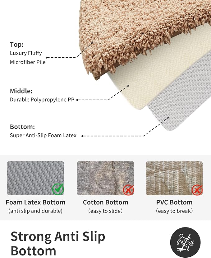 ILANGO Beige Toilet Rugs U Shaped 22" × 24" Non Slip & Super Absorbent Extra Thick Soft, Washable Bath Mats for Bathroom Floor, Plush Shaggy Contour Bath Rugs for Toilet,Dry Quick