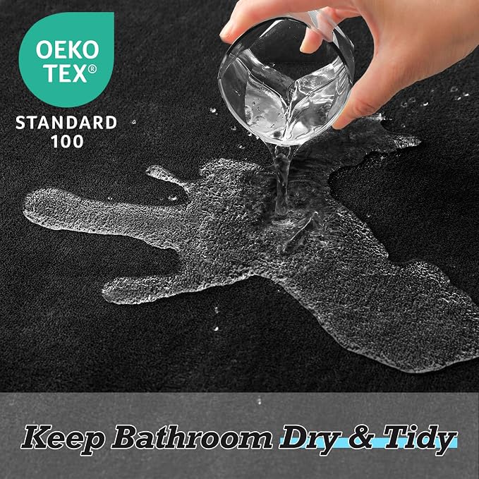 HUXMEYSON Bathroom Rugs Sets 2 Piece, Non-Slip & Quick Dry Bath Mat Set, Ultra Soft Velvet Bath Rugs for Bathroom, Toilet and Shower Floor, Black
