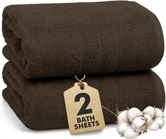 Bath Sheets – 550 GSM Extra Large Bathroom Sheet Set – Pack of 2 Jumbo Towels Dark Brown (71x35in) – 100% Ring Spun Cotton Soft Quick Dry Large Bath Towels for Adults Hotel Spa Bathroom Use