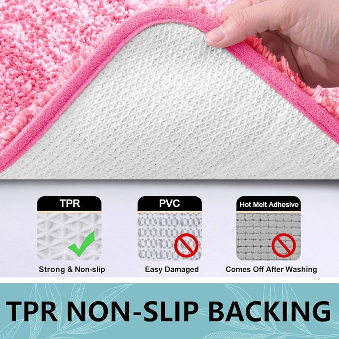 Arotive Microfiber Bathroom Rugs, Shaggy Soft and Absorbent Bath Rug, Thick Plush Machine Washable Dry Bath Mats for Bathroom, Tub and Shower, 47x17, Pink, Rectangular