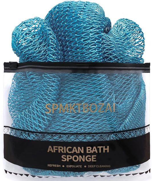 SPMKTBOZAI African Net Sponge Authentic, Loofah Exfoliating Body Scrubber Bath Sponge, African Exfoliating Net Sponge Back Scrubber Washcloth for Shower, Body Care Bathing Accessories (Sky Blue)