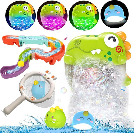 Light Up Dinosaur Bath Toys for Kids Ages 3-5 4-8, Bath Bubble Machine with Music, Bubble Maker for Bathtub, Floating Animal Bathtub Water Toys for Toddlers 3 4 5 Year Old Boys Girls Birthday Gift