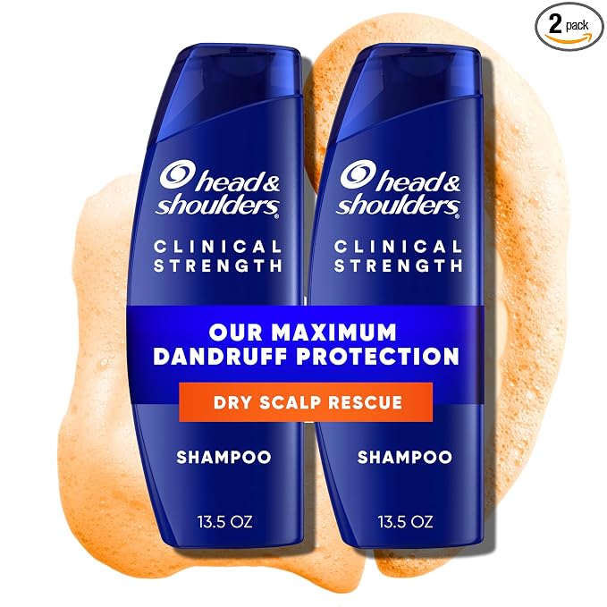 Head & Shoulders Anti-Dandruff Shampoo with 1% Selenium Sulfide, Clinical Strength Dry Scalp Rescue Shampoo Twin Pack, Seborrheic Dermatitis Relief, Dry Scalp 13.5 fl oz Each