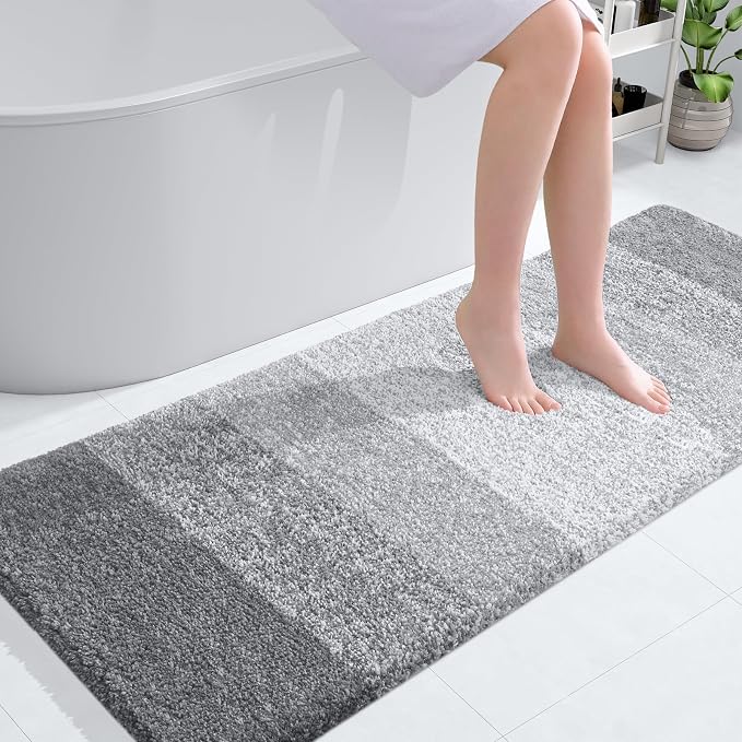 OLANLY Large Bathroom Rugs Mat 50x30, Extra Soft Absorbent Microfiber Bath Rugs, Rubber Backing, Quick Dry, Washable Bath Mats for Bathroom Floor, Tub and Shower, Home Decor Accessories, Light Grey