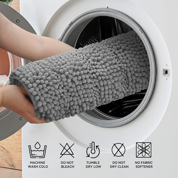 Bcoimo 30"×20" Chenille Bath Mat – Non-Slip with Backing Bath Rug Ultra-Absorbent and Machine Washable Bathroom Mat Quick-Dry Design. Ideal for Bathroom and Tub Areas
