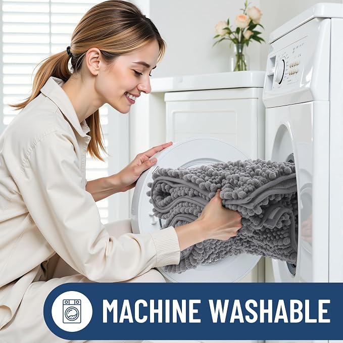 Smiry Bathroom Rugs Mat 47x20, Extra Soft Absorbent Chenille Bath Rugs, Non Slip Rubber Backing Machine Washable Quick Dry Bath Mats for Bathroom Floor, Tub, Shower, Home Decor Accessories, Grey