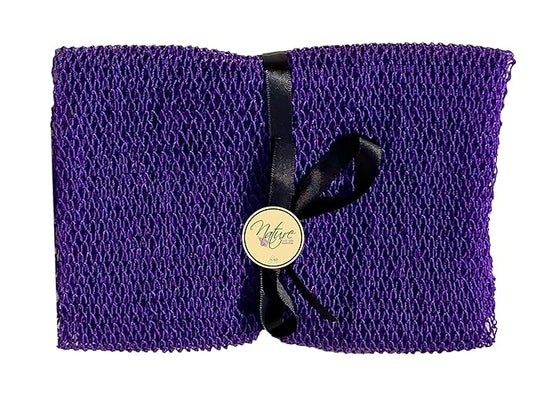 Net Bath Sponge, Customized N1 Weave, Long, Skin Exfoliation, African, Porous, Stretches Horizontally to Approximately 49" (Purple).
