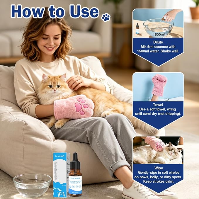 Cat Shampoo Waterless No-Rinse Concentrated – for Cats Dogs Pets Afraid of Baths | Indoor Use, No Blow-Dry, Travel Portable | Soothes Skin, Hydrates, Pomegranate | 0.34 oz