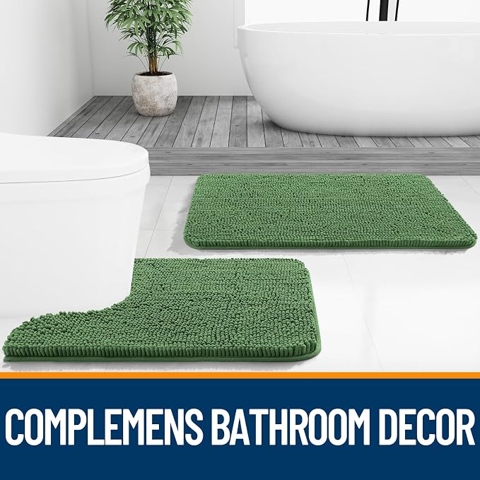 OLANLY Bathroom Runner Rugs 59x20, Soft Absorbent Chenille Bath Rugs, Rubber Backing Quick Dry, Machine Washable Long Bath Mats for Bathroom Floor, Tub and Shower, Home Decor Accessories, Olive Green