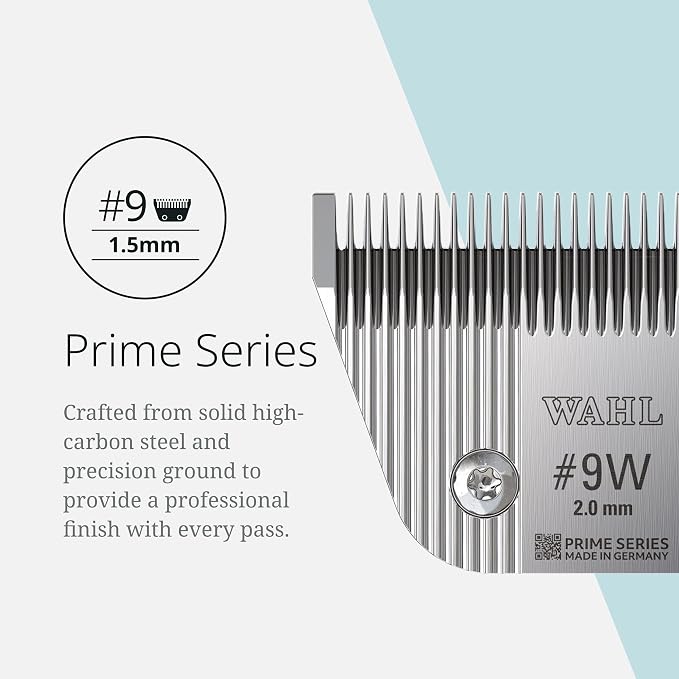 Wahl Pro Animal Wide Prime Series Blades - Professional Fine Tooth Pet Clipper for Horse, Cat & Dog Grooming - Made from High-Carbon Steel - #9W, 2.0mm