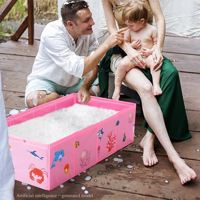 Collapsible Baby Bathtub, Portable Foldable Travel Bath Tub for Infant Toddler, Converts Shower to Tub, No Assembly Folds Flat for Storage, 6M-5 Years, Pink