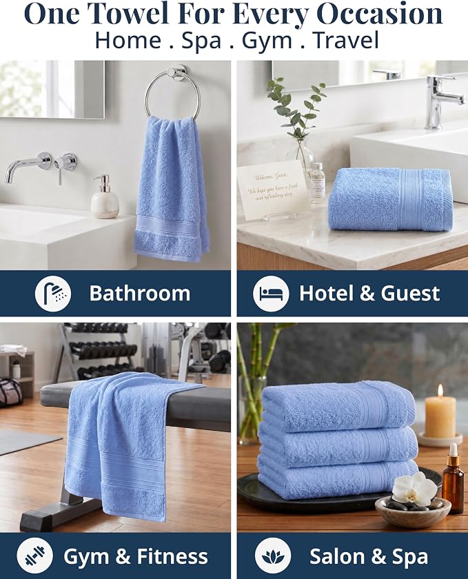 LANE LINEN Bath Hand Towels for Bathroom - Pack of 6 (16" x 28"), 100% Cotton Hand Towel - Soft, Durable, Quick Dry & Highly Absorbent - Hotel Quality Face Towels for Salons & Home Use - Cerulean Blue