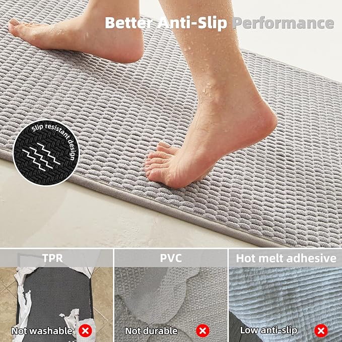TYUU Toilet Rug, Thin Toilet Rugs U Shaped Washable Non Slip Absorbent Quick Dry Low Pile Toilet Mat, Light Grey 20"x24" U Shape