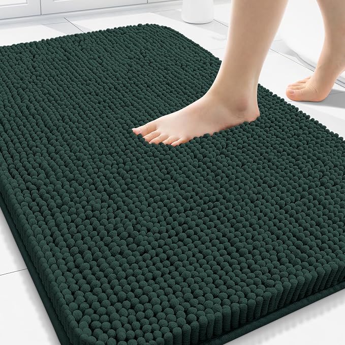 Arotive Bathroom Rugs 34x21, Extra Soft Absorbent Shaggy Chenille Bath Rugs, Machine Washable Rubber Backing Bath Mats for Bathroom Floor Tub and Shower, Home Decor Accessories,Blackish Green