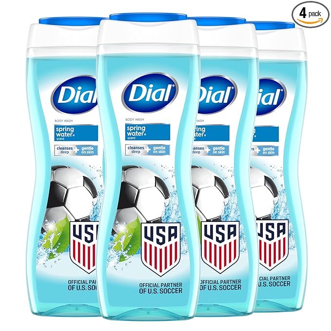 Dial Body Wash, Hydraclean Complex & Vitamin E, Gentle, Leaves Skin Feeling Nourished, Dermatologist-Tested, No Parabens & Sulfates, Refresh & Renew, Spring Water, 16 Fl Oz (Pack of 4)