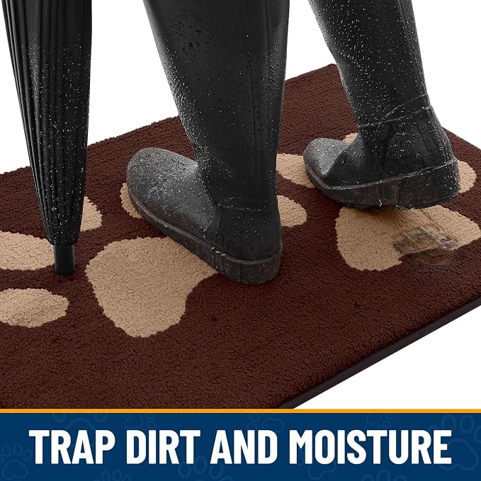 Smiry Dog Door Mat for Muddy Paws, Absorbs Moisture and Dirt, Low-Profile Entryway Mat with Non-Slip Backing, Entry Indoor Outdoor Doormat for Inside Floor (59x35 Inches, Brown, Paw