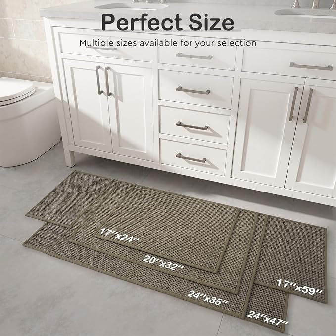 MontVoo Bathroom Runner Rugs-Chenille Absorbent Bath Mat Runner Quick Dry-Rubber Backed Bath Runners Non Slip Washable Long Bathroom Rugs,Ultra Thin Bath Rugs Fit Under Door,17"x59",Brown