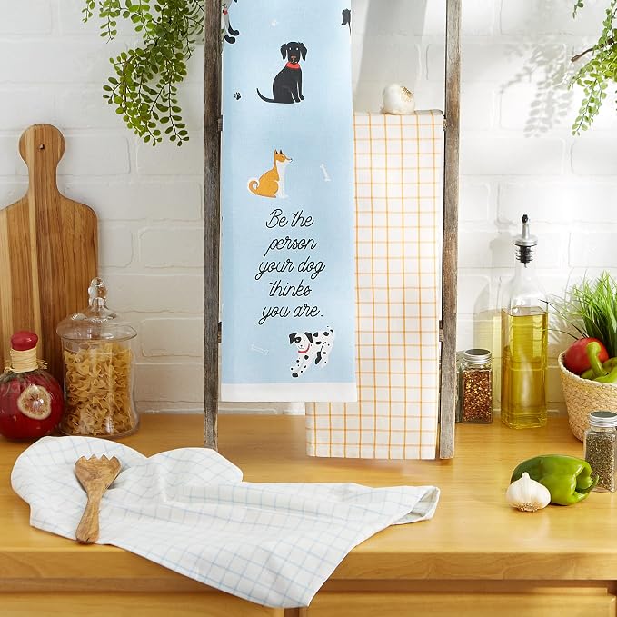 DII Everyday Pets Kitchen Collection Absorbent Dishtowel Set, 18x28, Dog Person, 3 Count